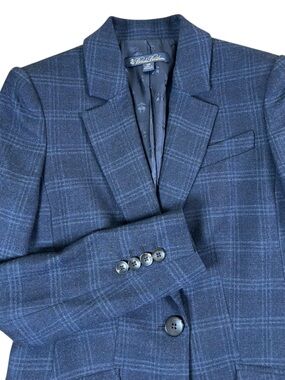BROOKS BROTHERS Loro Piana Stretch Wool Blazer Blue Windowpane Plaid 0P